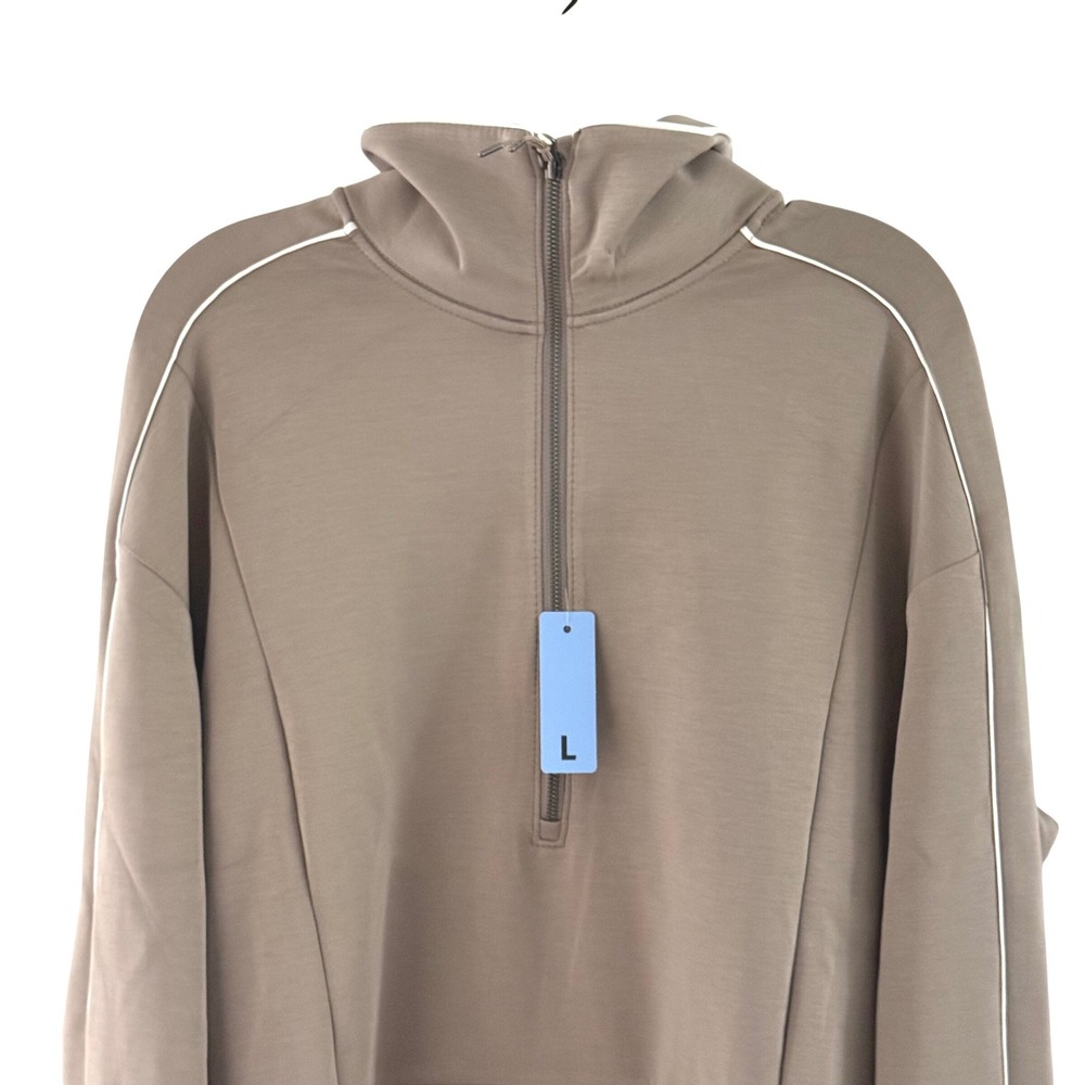 New Member's Mark Pullover Womens L Taupe Sandwash Half Zip Piping Activewear - Picture 7 of 16